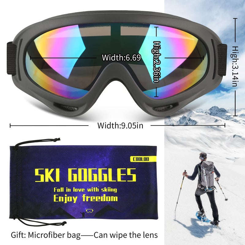 COOLOO Ski Goggles, 2 Pack Snow Goggles Snowboard Goggles for Men Women Kids - UV Protection Foam Anti-Scratch Dustproof - Image 3